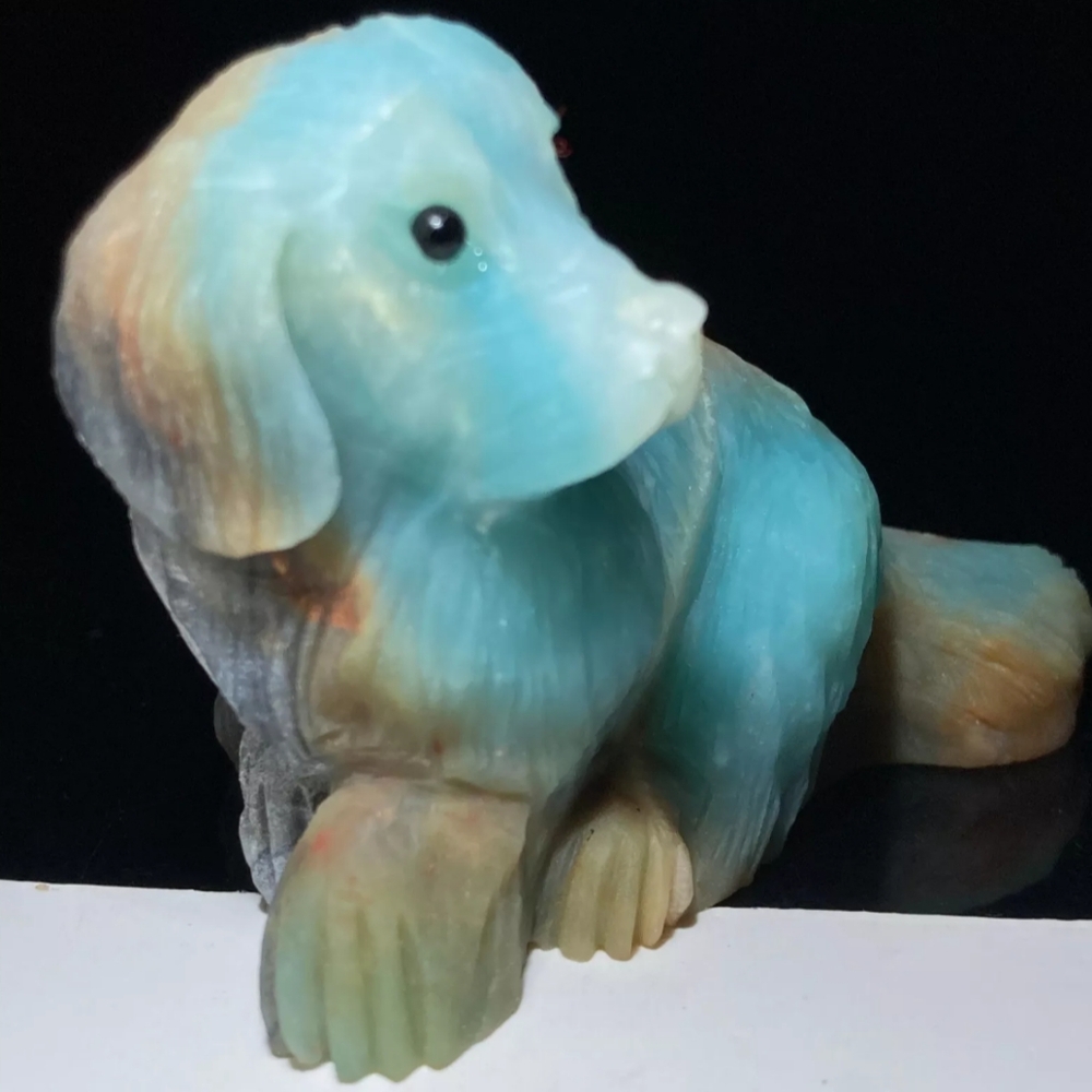 Amazonite Dog carving statue gem quality stone carved